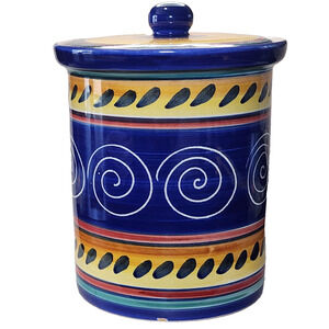 Vintage Pier 1 Italian Swirl Canister Hand Painted Earthenware Lidded 8" Italy
